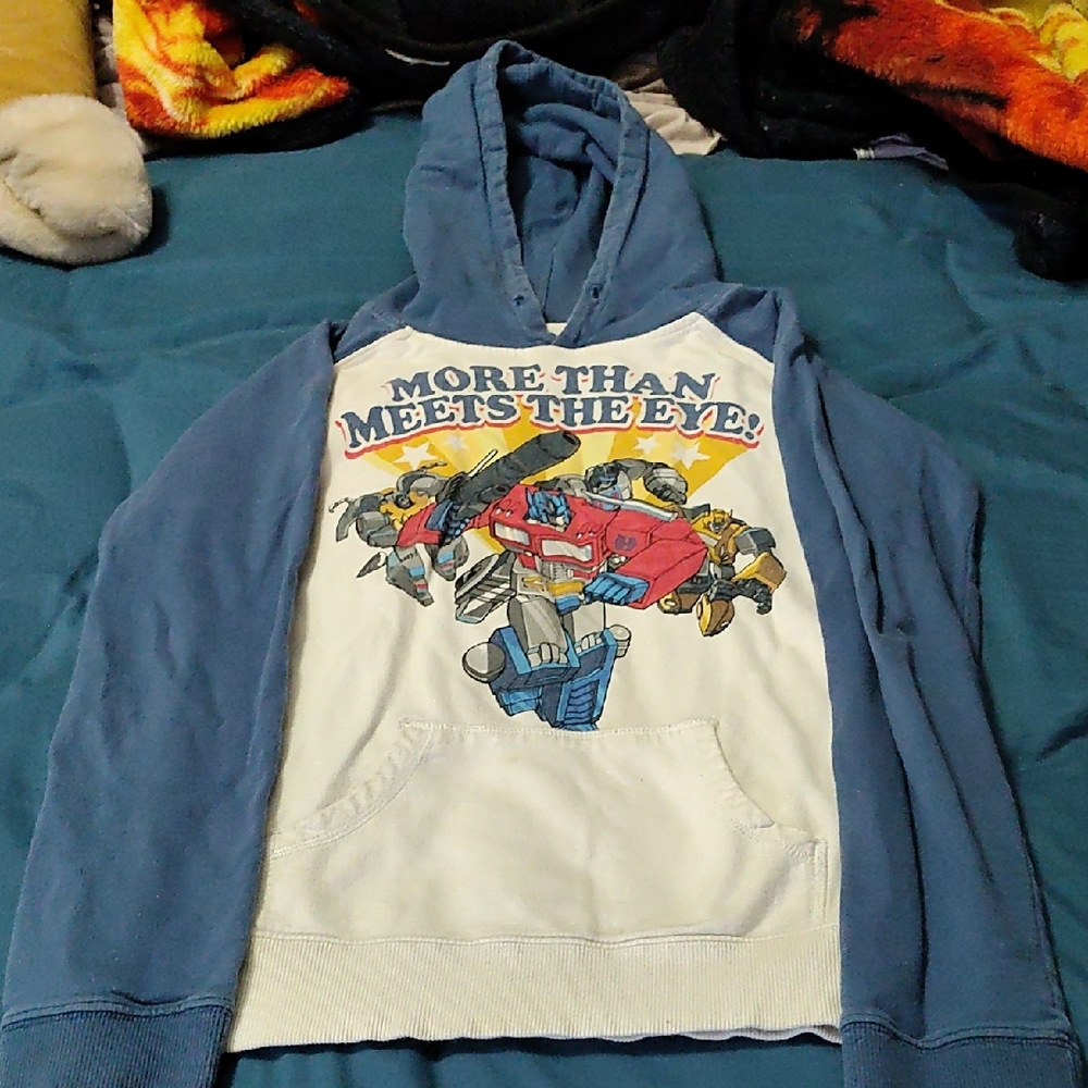 Blue and White Graphic Hoodie